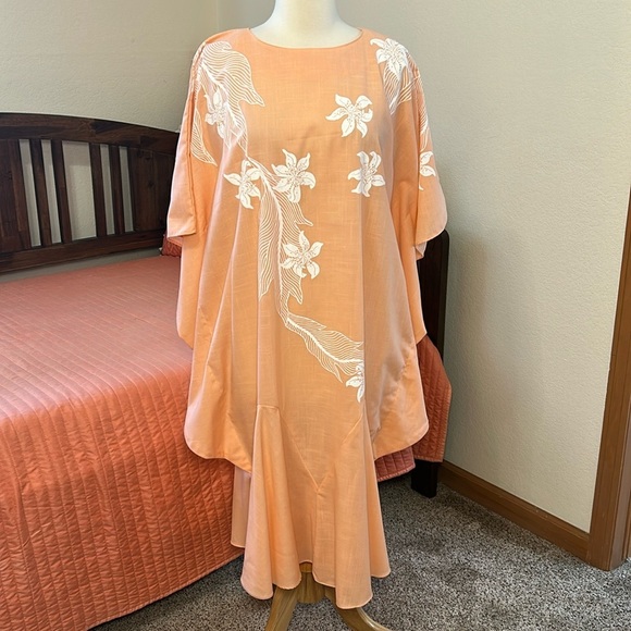 Hans Jütte Hawaiian Dress Floral Orange white Kaftan Womens One Size fits most - Picture 14 of 14